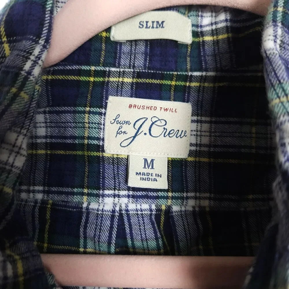 J Crew Blue Green Plaid Brushed Twill Shirt Mens Medium Slim Fit‎